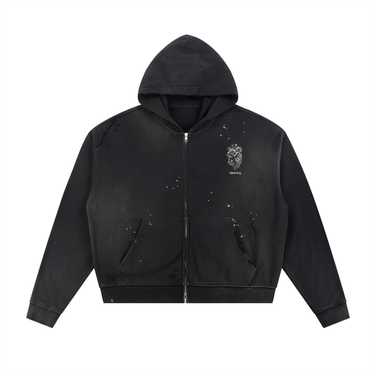 Product view of Sunfade Frayed-Edge Fleece Zip Hoodie