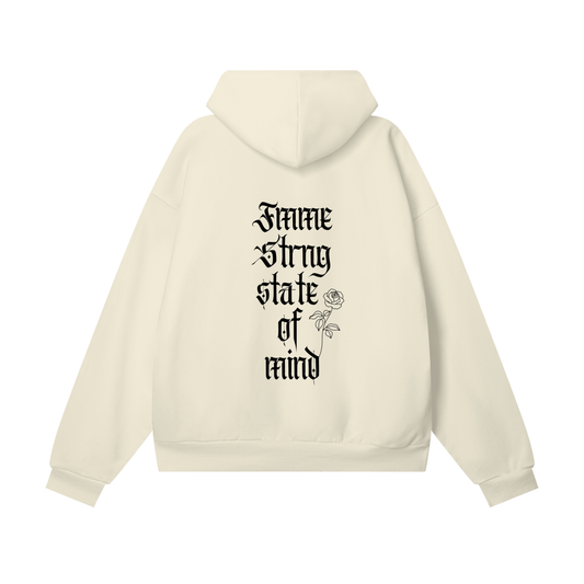 Heavyweight Hidden Pocket Fleece Hoodie: Fmme Strng State of Mind (White/ Cream) ✨