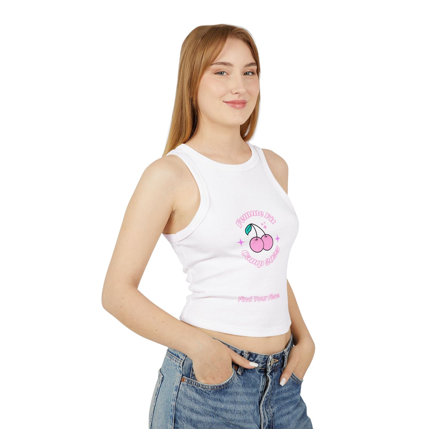 🍒 “Fmme Fit Camp” Cherry Crop Racerback Rib Tank 💖✨