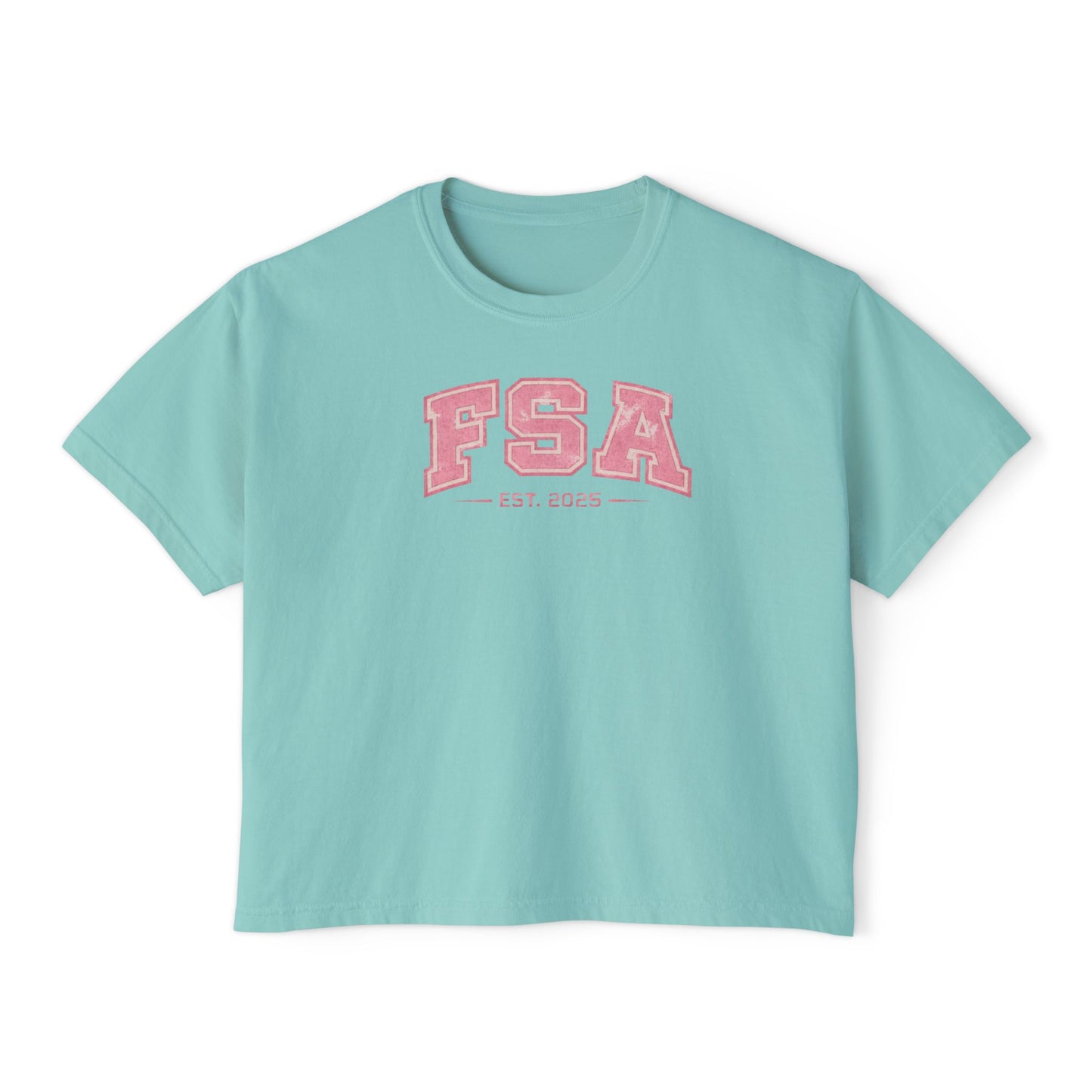 FSA Pink Collegiate Boxy Tee — Women's Casual Crop T-Shirt