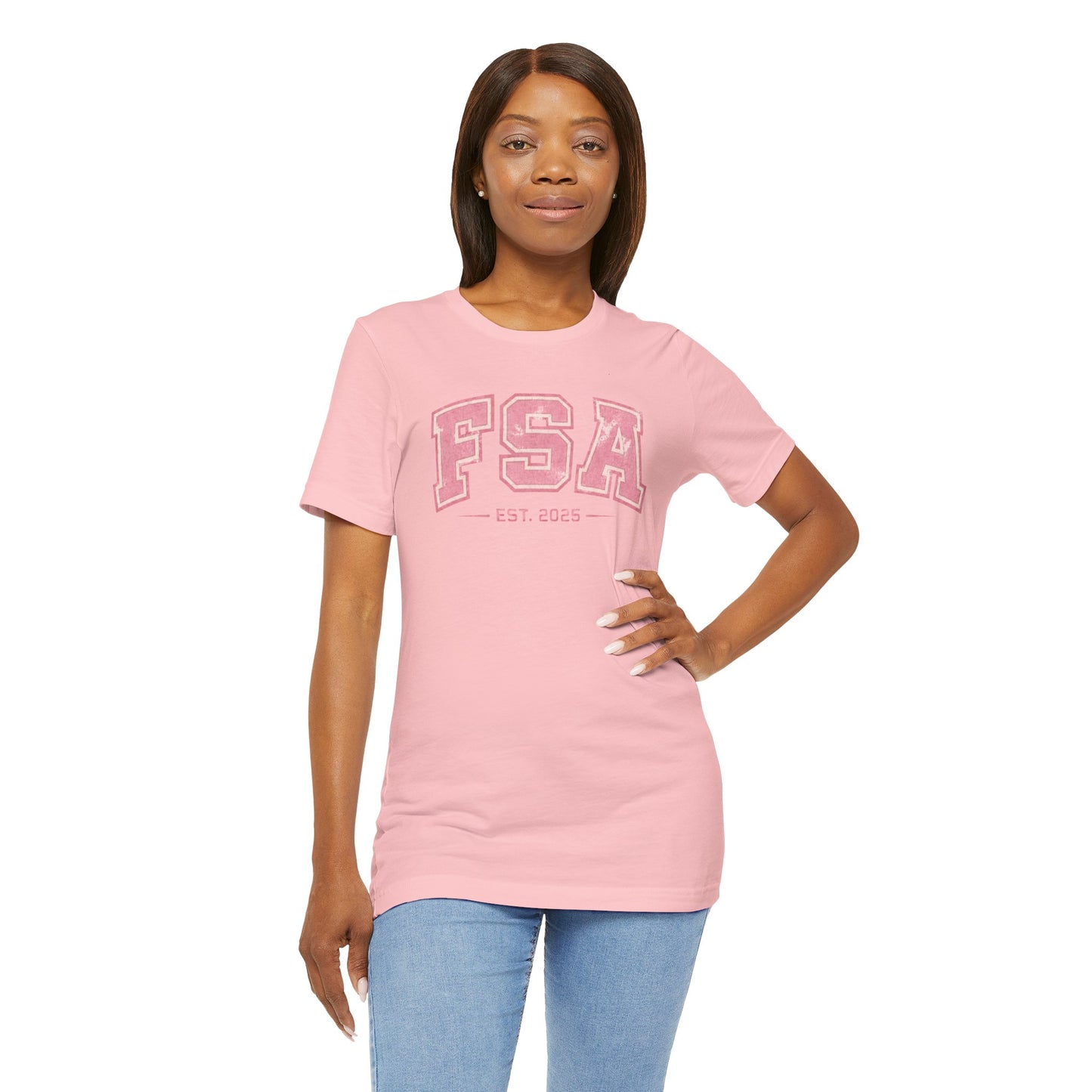 FSA Vintage Varsity Tee — Est. 2025 Pink College Shirt