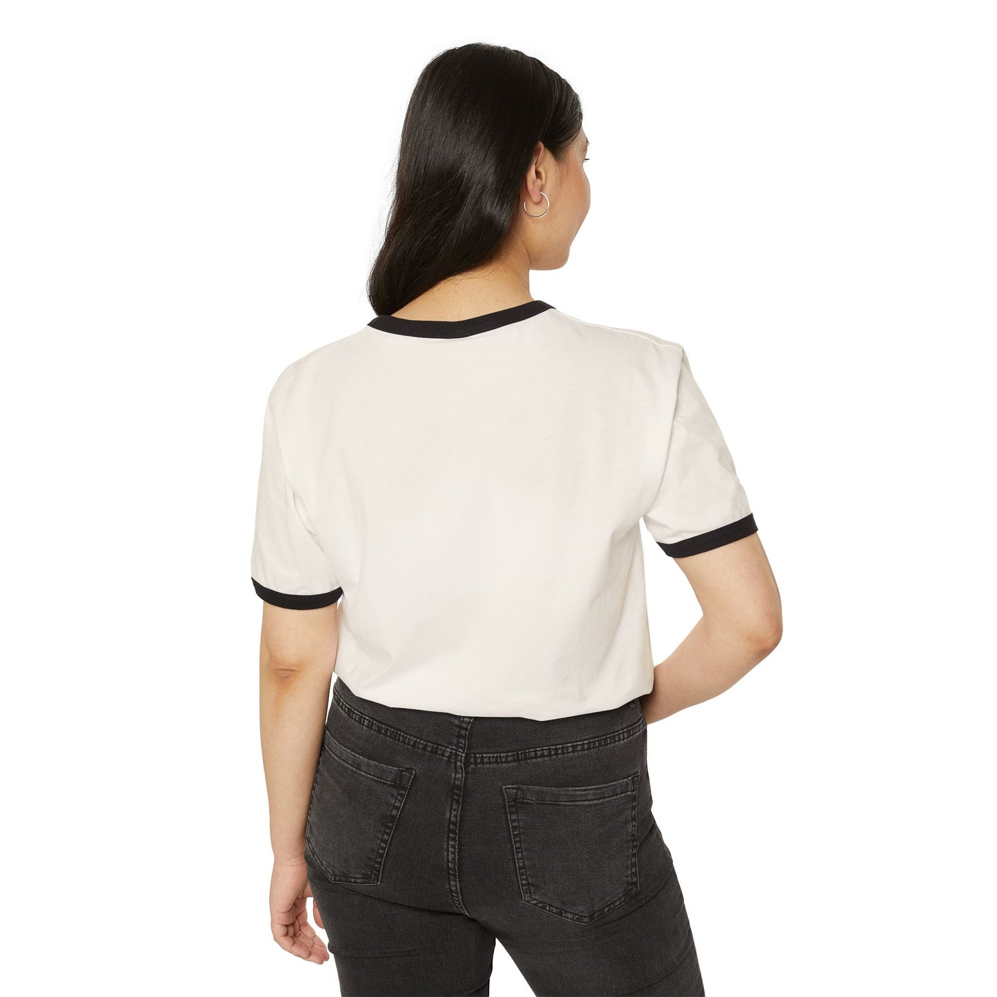Femme Strong Ringer Tee — Vintage Winged Badge Graphic