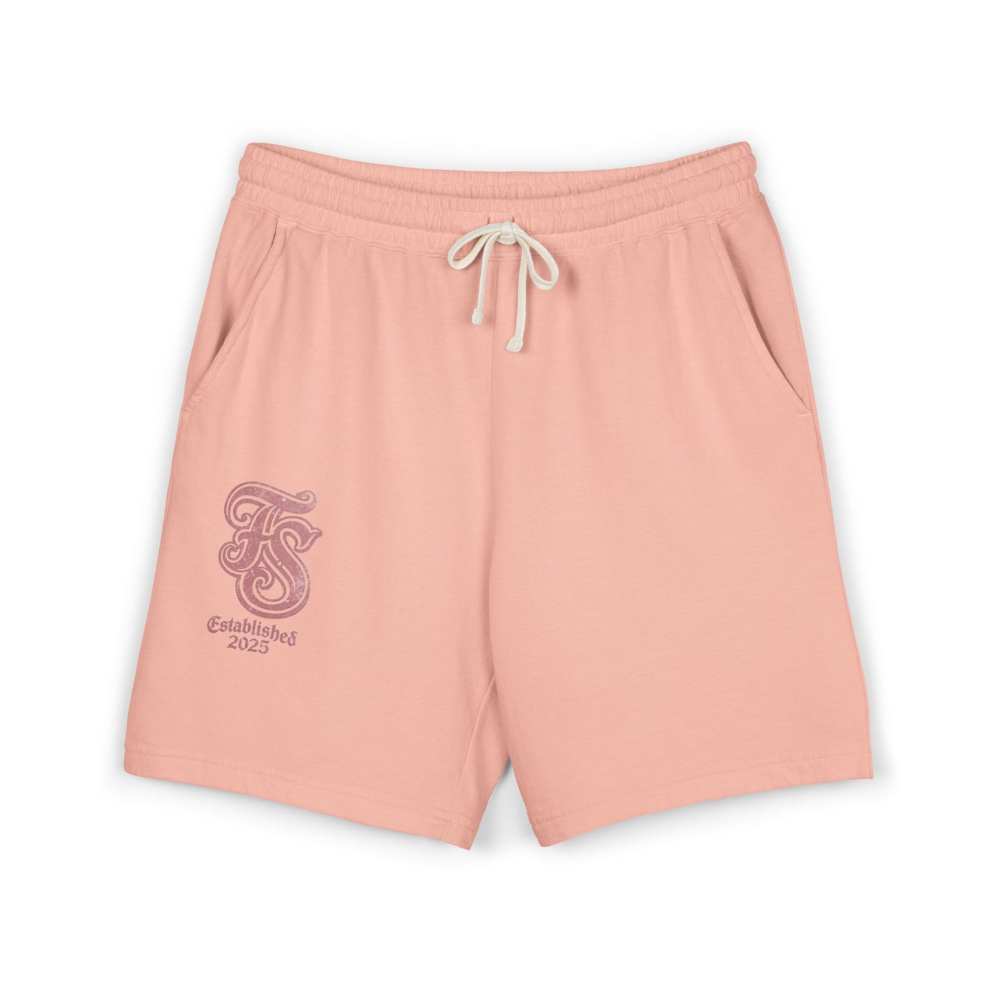 Embroidered Retro Monogram Sweat Shorts — "Established 2023" Lightweight Fleece