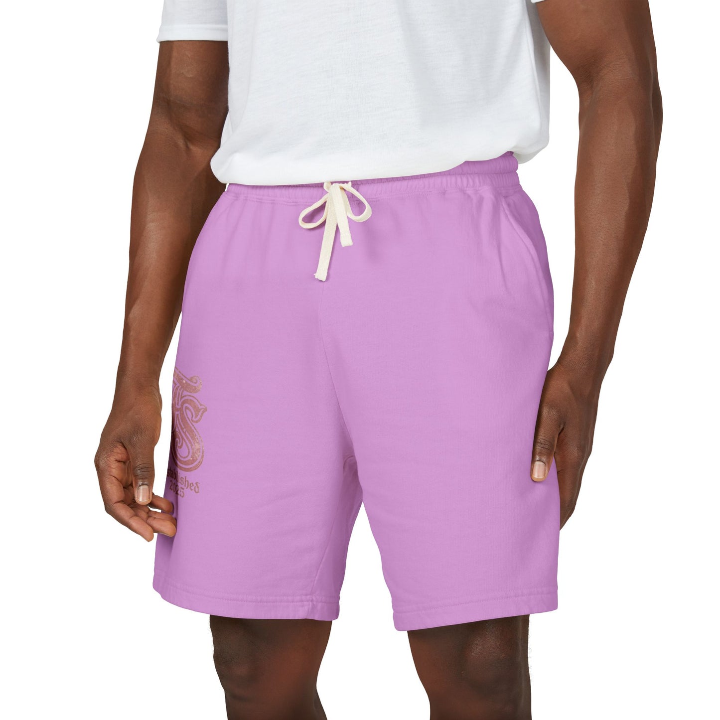 Embroidered Retro Monogram Sweat Shorts — "Established 2023" Lightweight Fleece