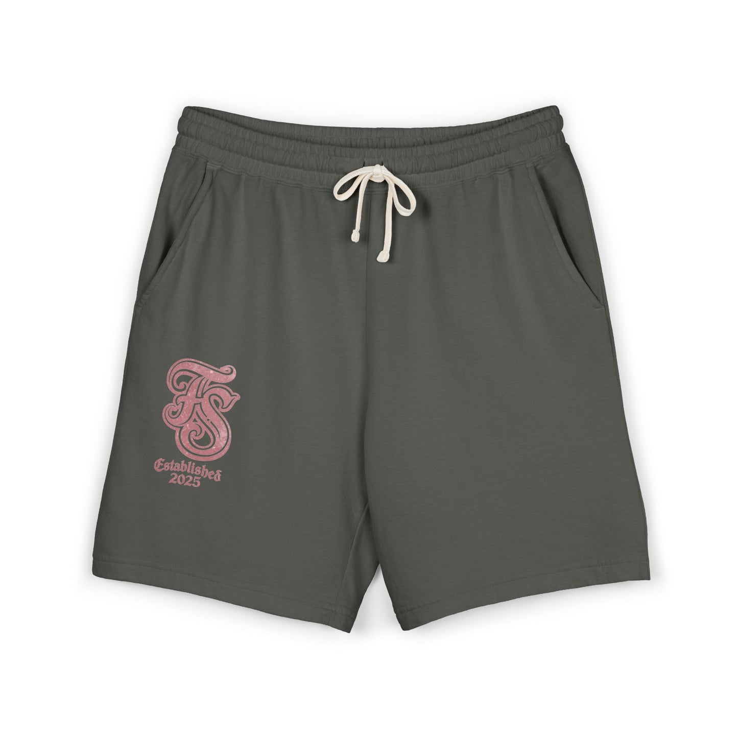 Embroidered Retro Monogram Sweat Shorts — "Established 2023" Lightweight Fleece