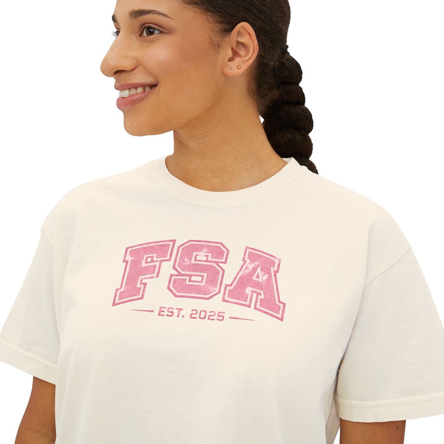 FSA Pink Collegiate Boxy Tee — Women's Casual Crop T-Shirt