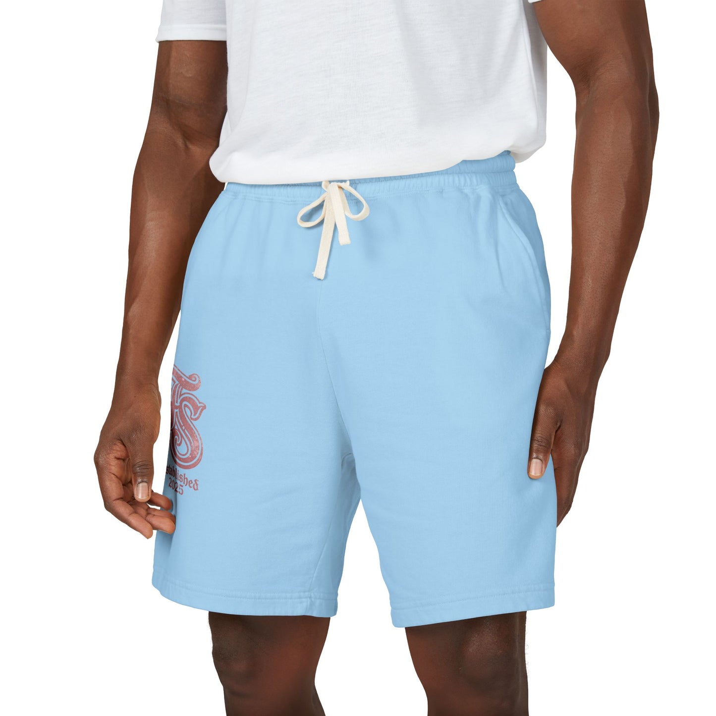Embroidered Retro Monogram Sweat Shorts — "Established 2023" Lightweight Fleece