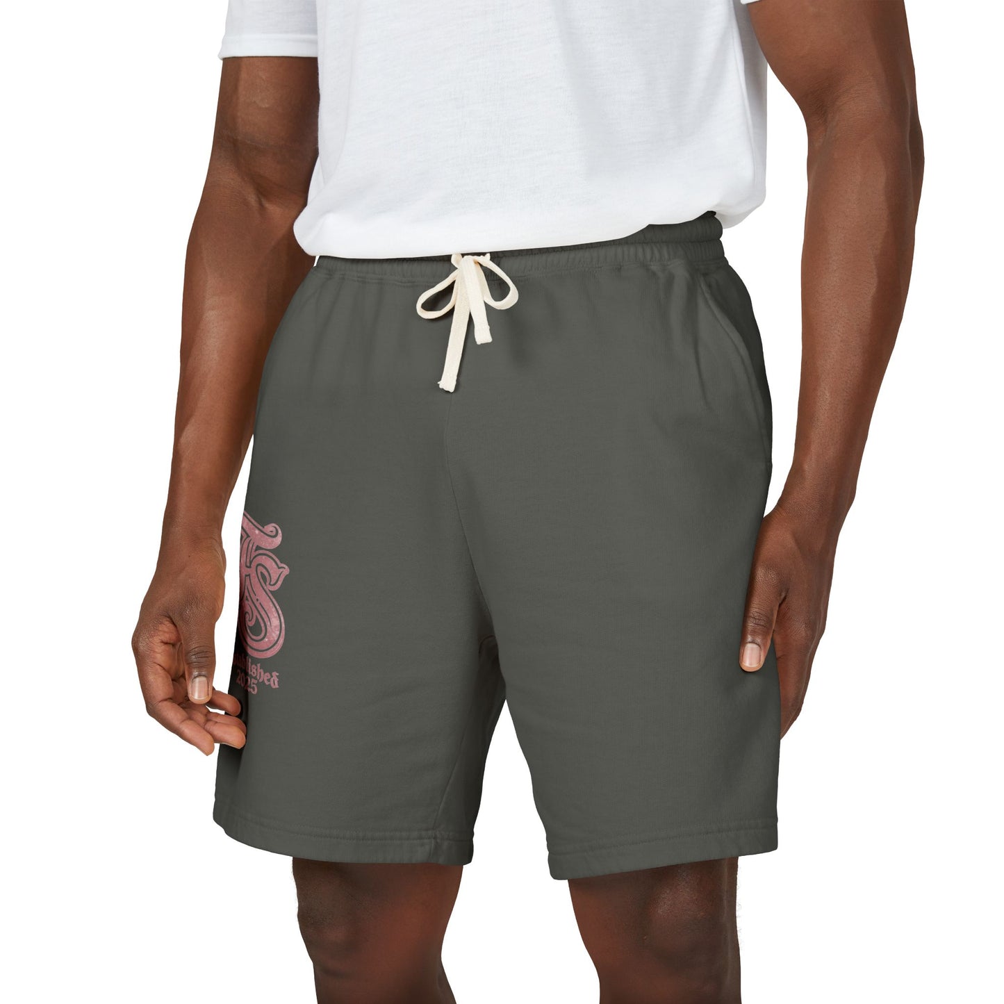 Embroidered Retro Monogram Sweat Shorts — "Established 2023" Lightweight Fleece