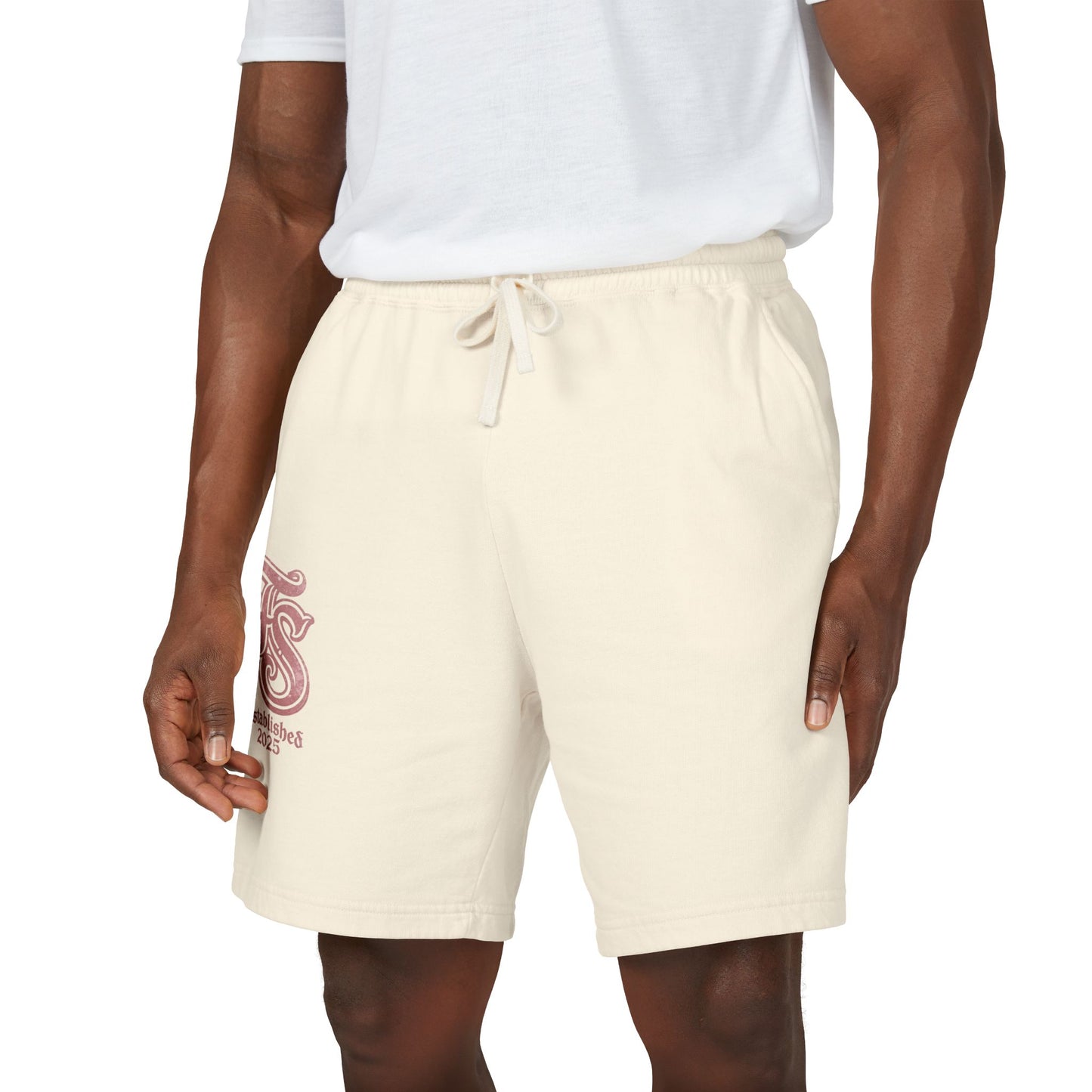 Embroidered Retro Monogram Sweat Shorts — "Established 2023" Lightweight Fleece