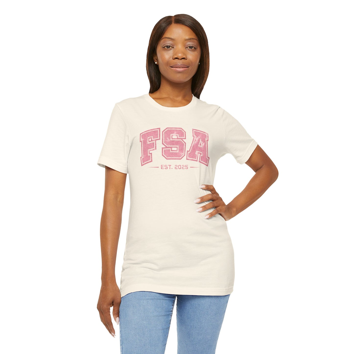 FSA Vintage Varsity Tee — Est. 2025 Pink College Shirt