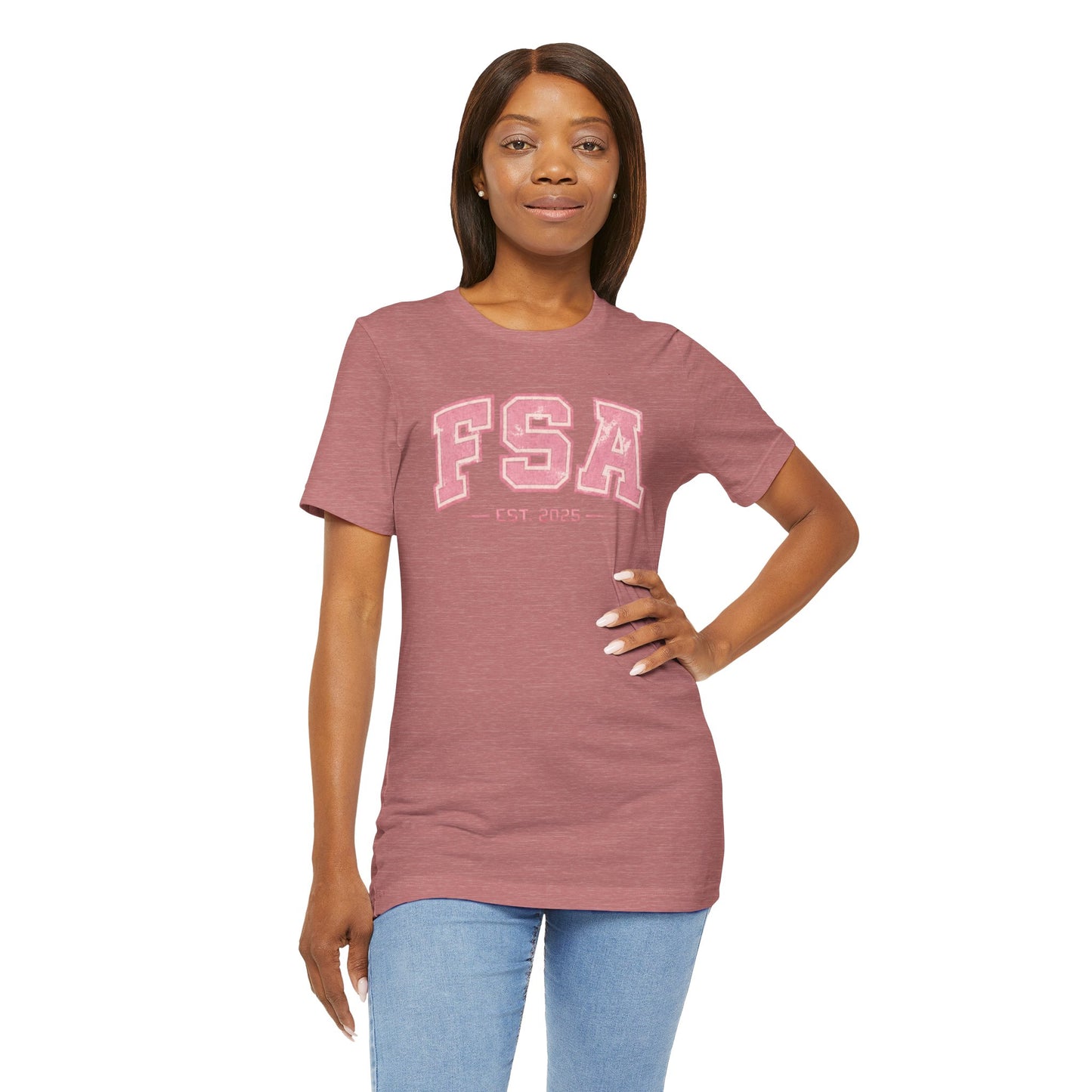 FSA Vintage Varsity Tee — Est. 2025 Pink College Shirt