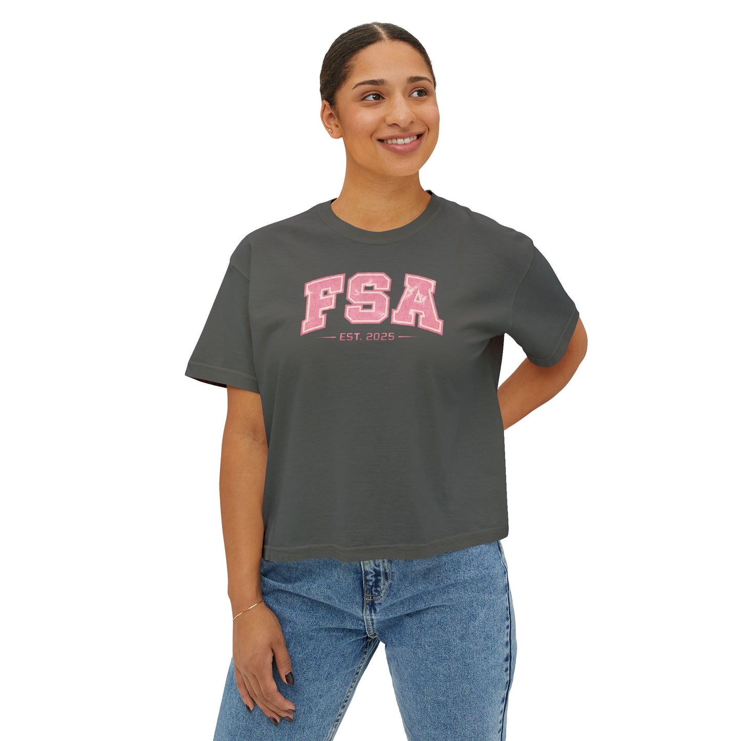 FSA Pink Collegiate Boxy Tee — Women's Casual Crop T-Shirt
