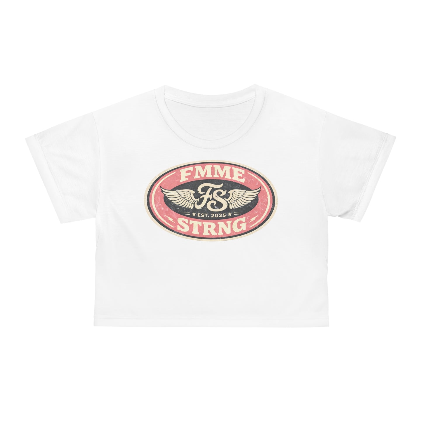 Femme Strong Crop Tee — Vintage Winged Crest Graphic