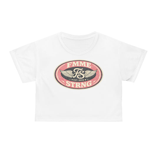 Femme Strong Crop Tee — Vintage Winged Crest Graphic