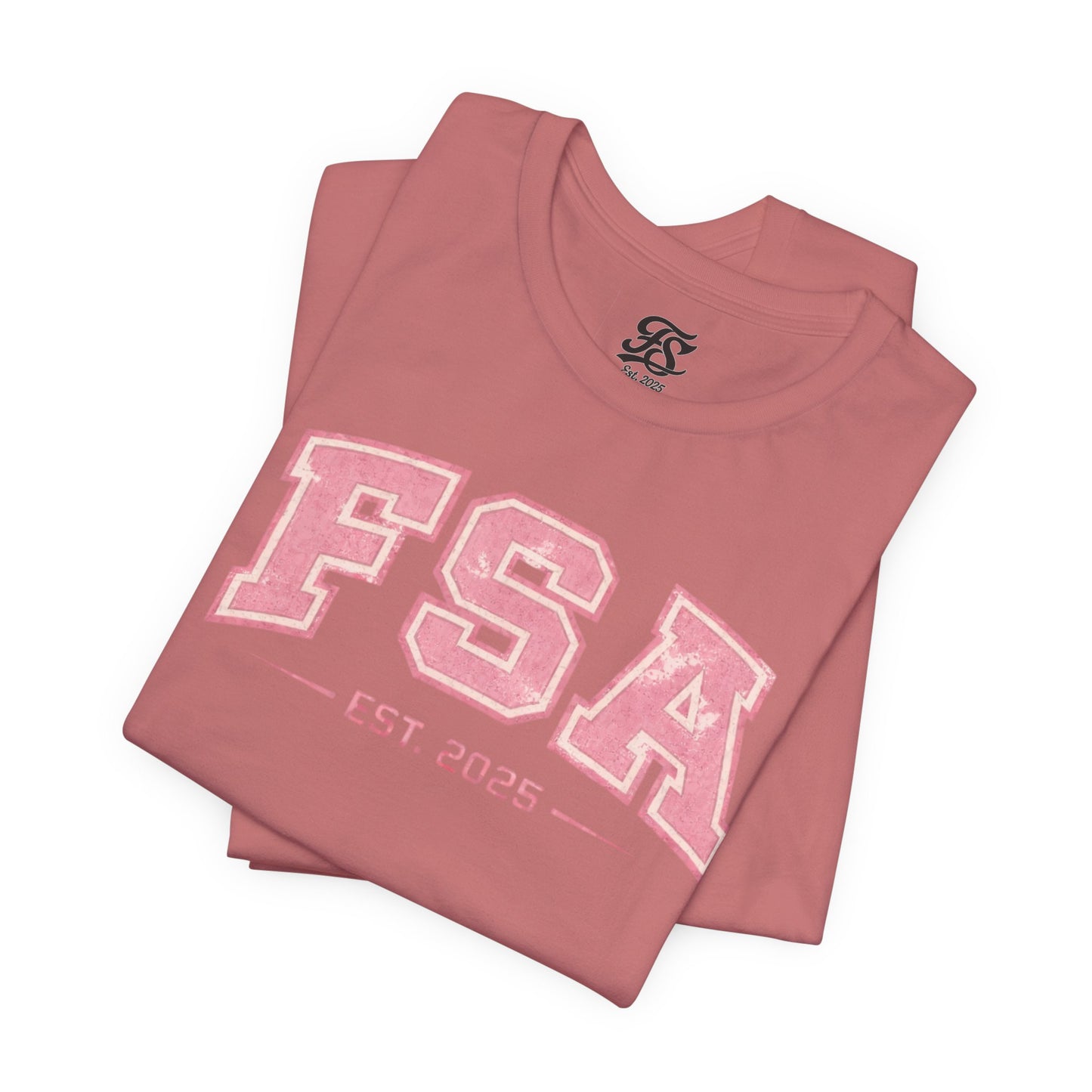 FSA Vintage Varsity Tee — Est. 2025 Pink College Shirt