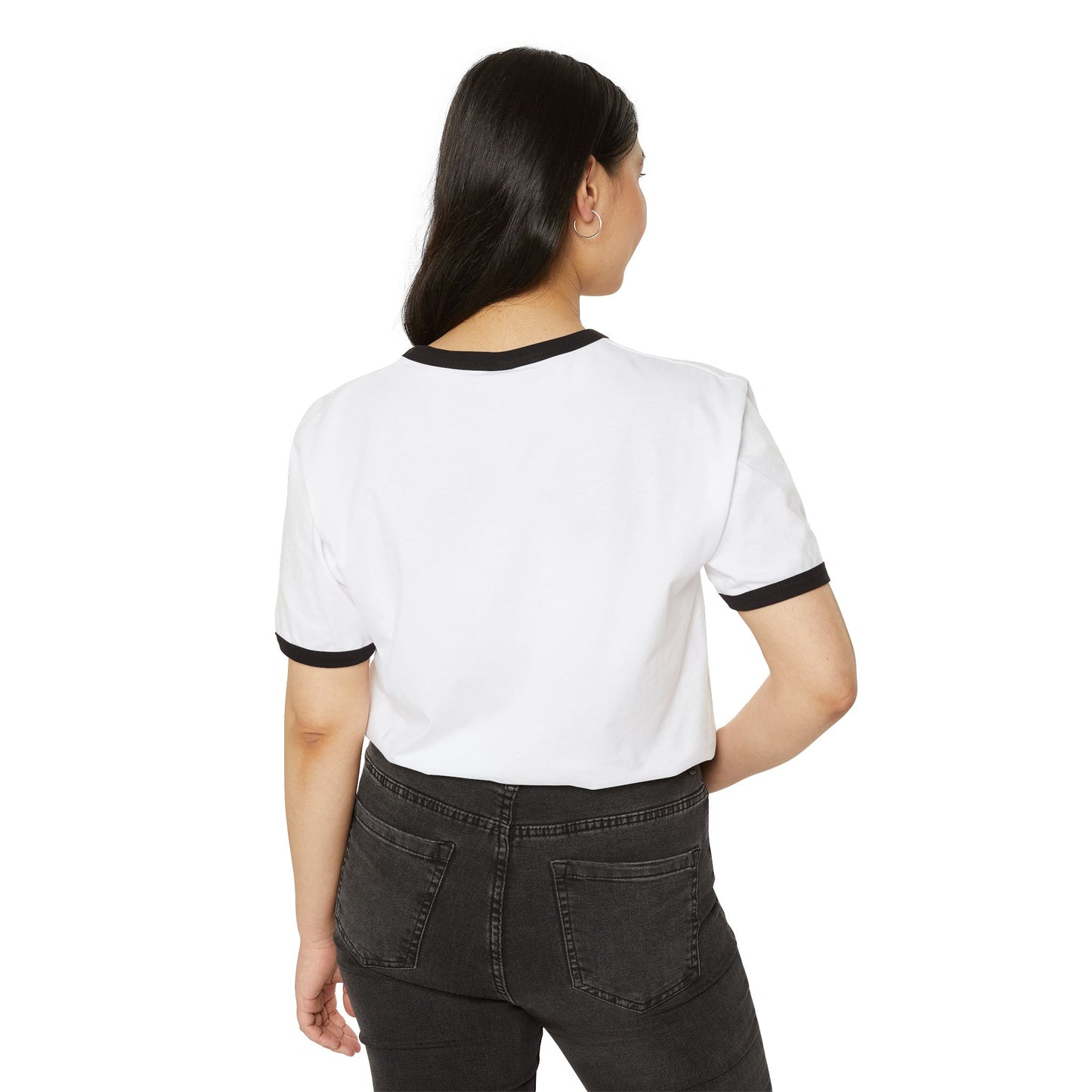 Femme Strong Ringer Tee — Vintage Winged Badge Graphic