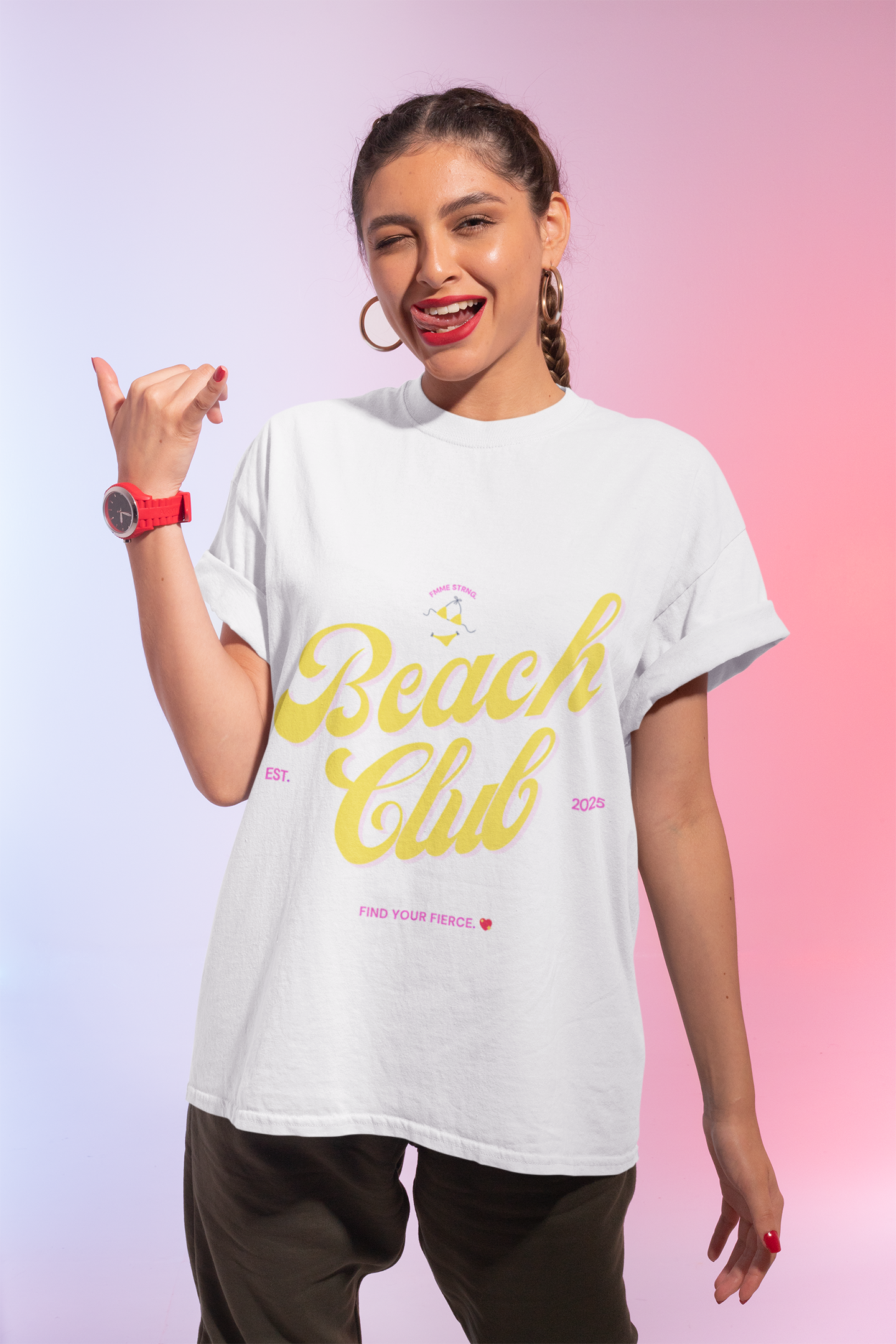 🏖️ “Fmme Strng Beach Club” Oversized Tee 🌊✨