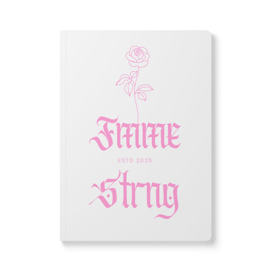 🌸 📓 Softcover Journal — “Fmme Strng” Pink Artful Rose Typography ✨
