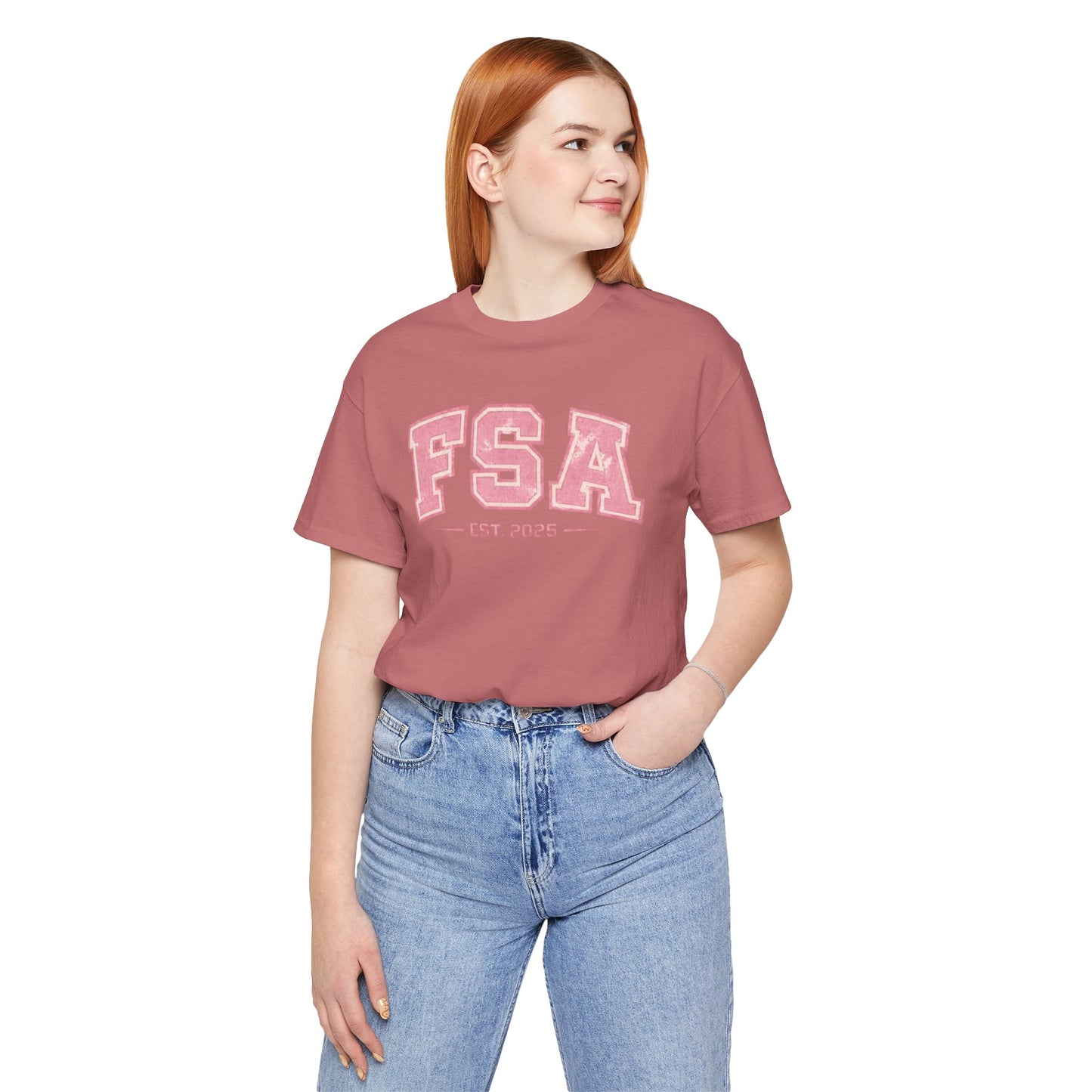 FSA Vintage Varsity Tee — Est. 2025 Pink College Shirt