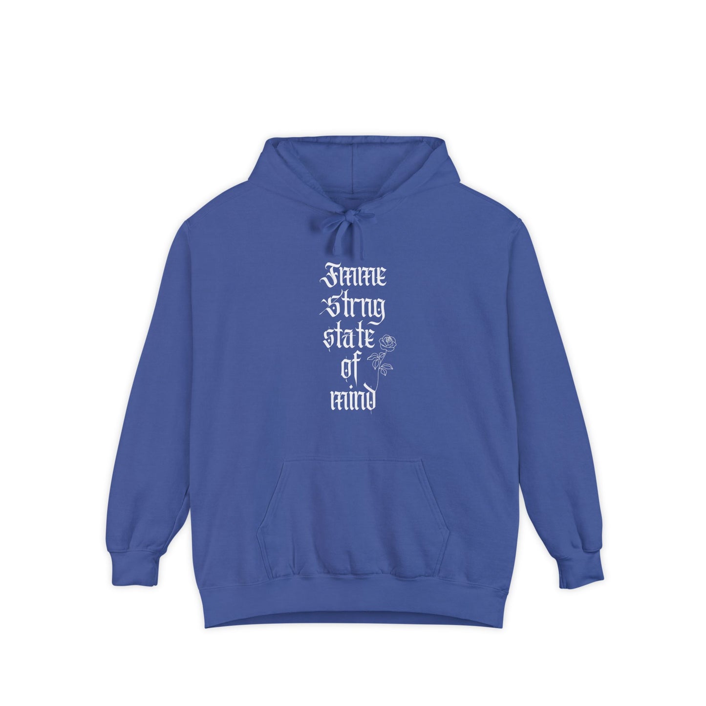 🌊 🌹 Fmme Strng™ Artful Rose Garment-Dyed Blue Hoodie – Beach Night & Cozy Morning 💙 🫧
