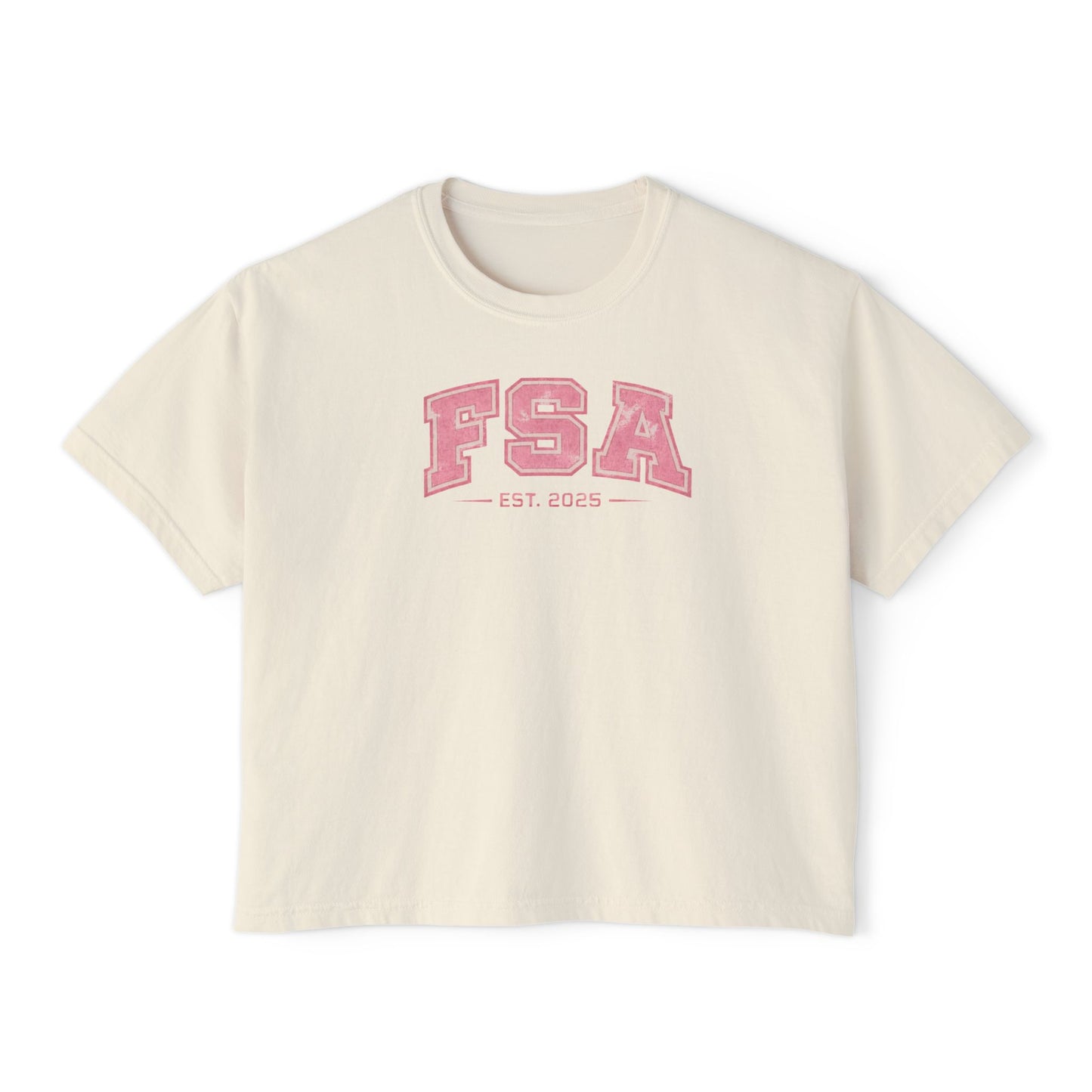 FSA Pink Collegiate Boxy Tee — Women's Casual Crop T-Shirt