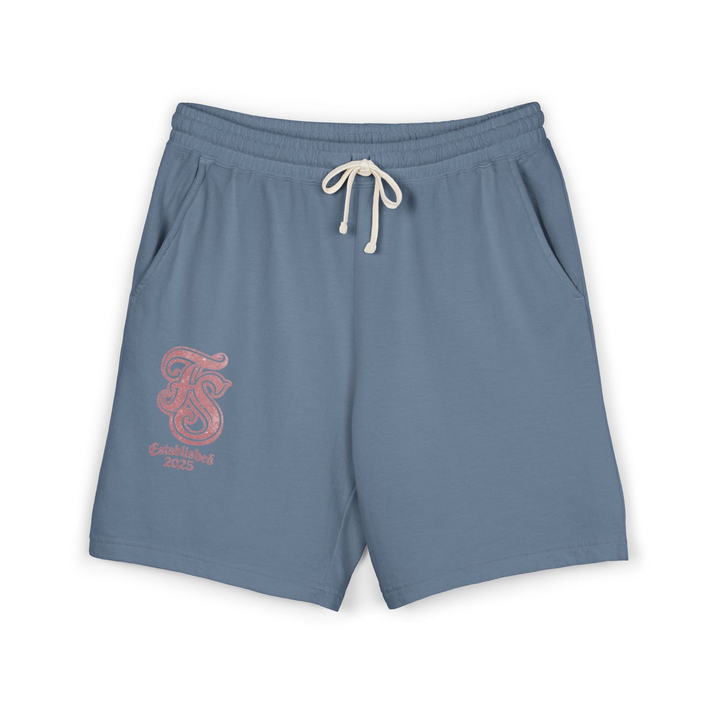 Embroidered Retro Monogram Sweat Shorts — "Established 2023" Lightweight Fleece
