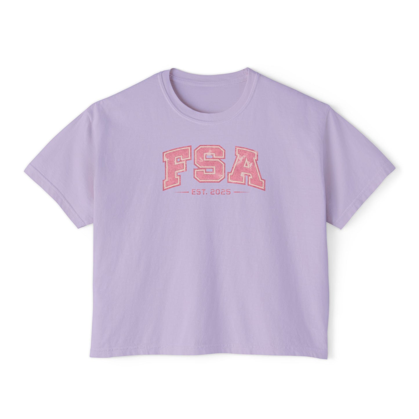 FSA Pink Collegiate Boxy Tee — Women's Casual Crop T-Shirt