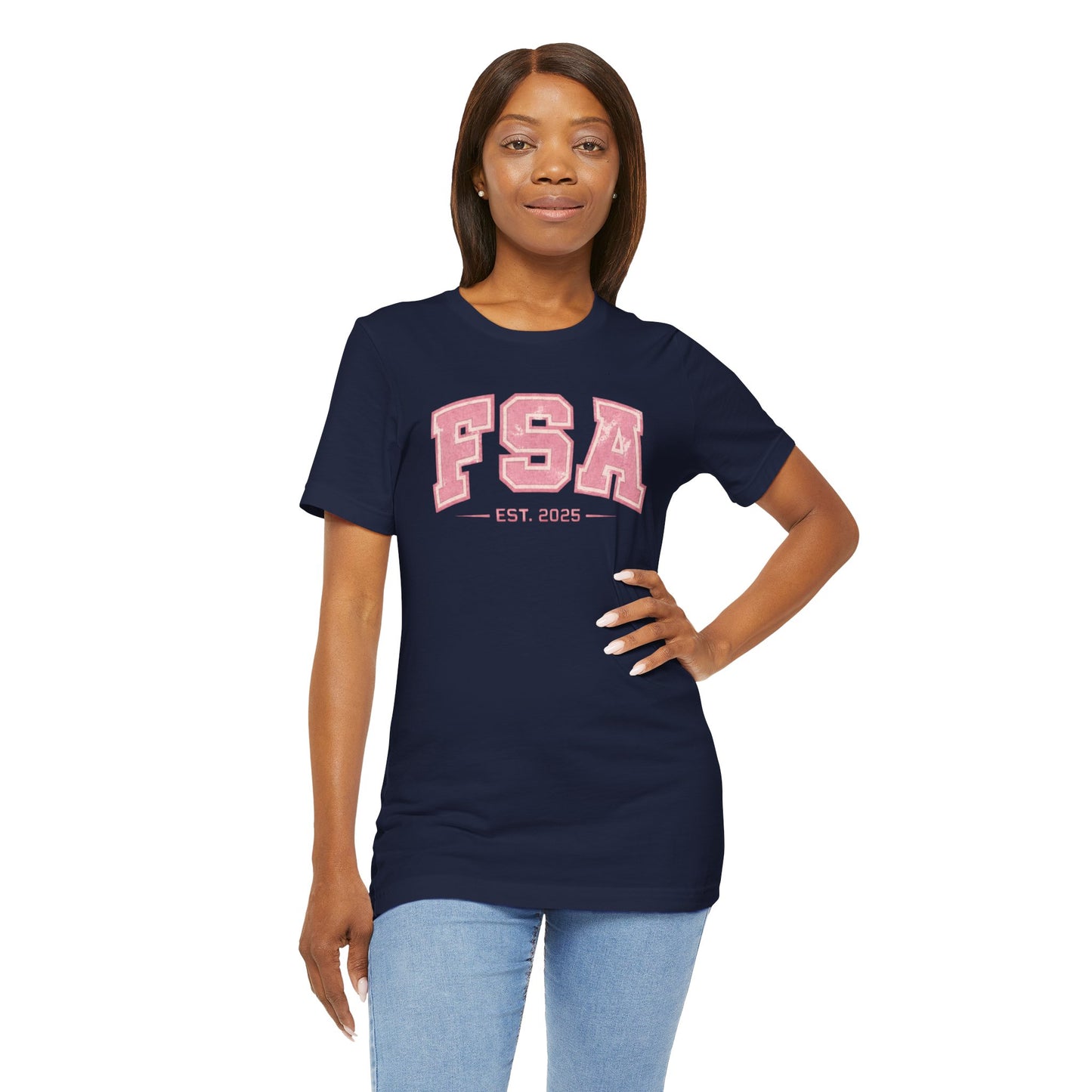 FSA Vintage Varsity Tee — Est. 2025 Pink College Shirt