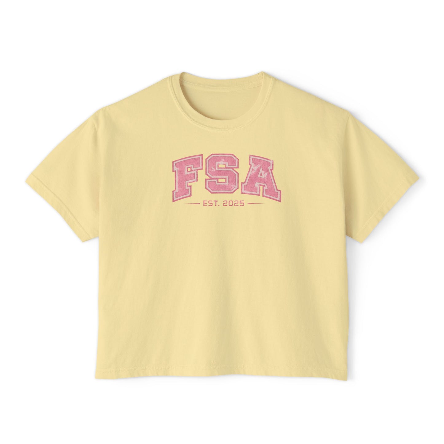 FSA Pink Collegiate Boxy Tee — Women's Casual Crop T-Shirt