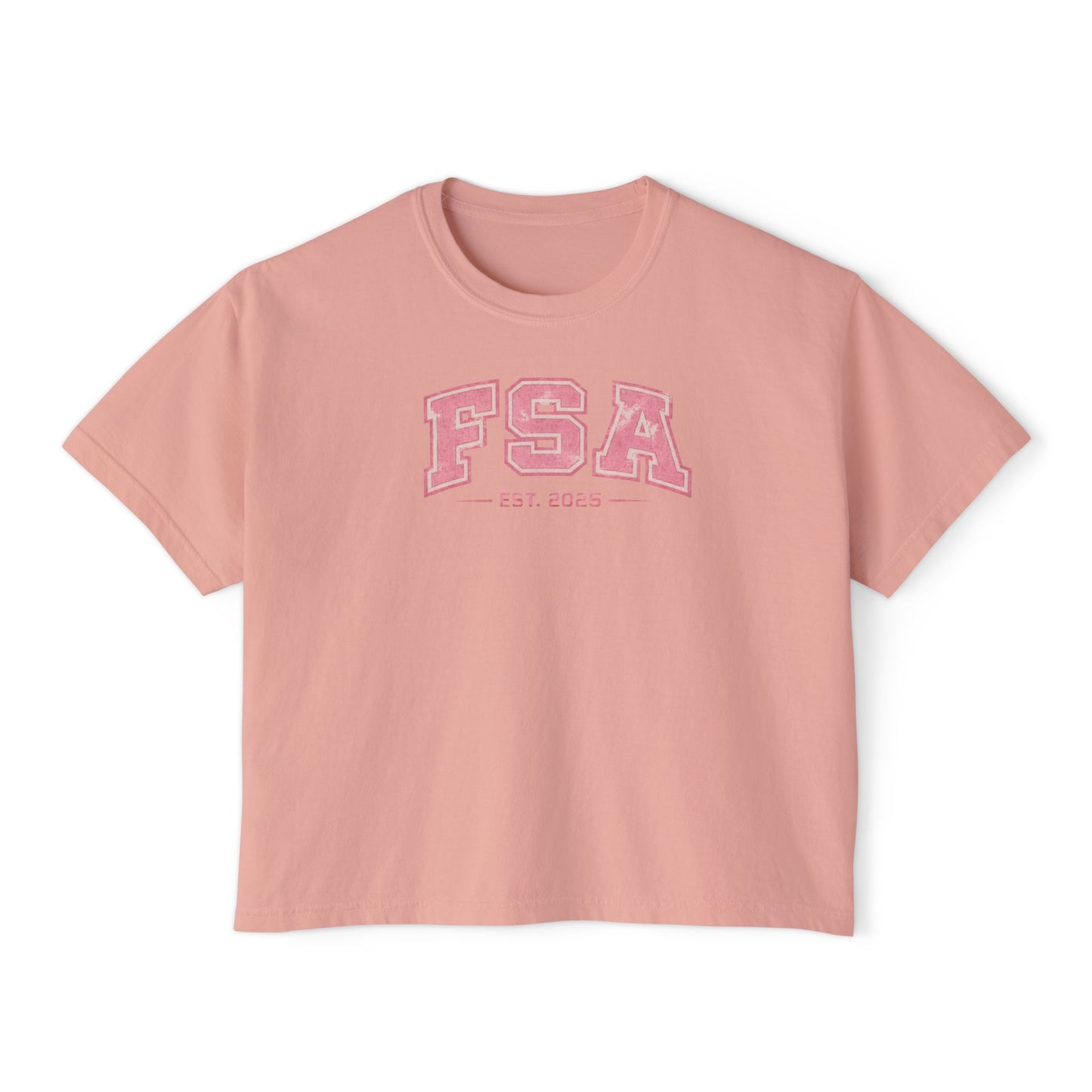 FSA Pink Collegiate Boxy Tee — Women's Casual Crop T-Shirt