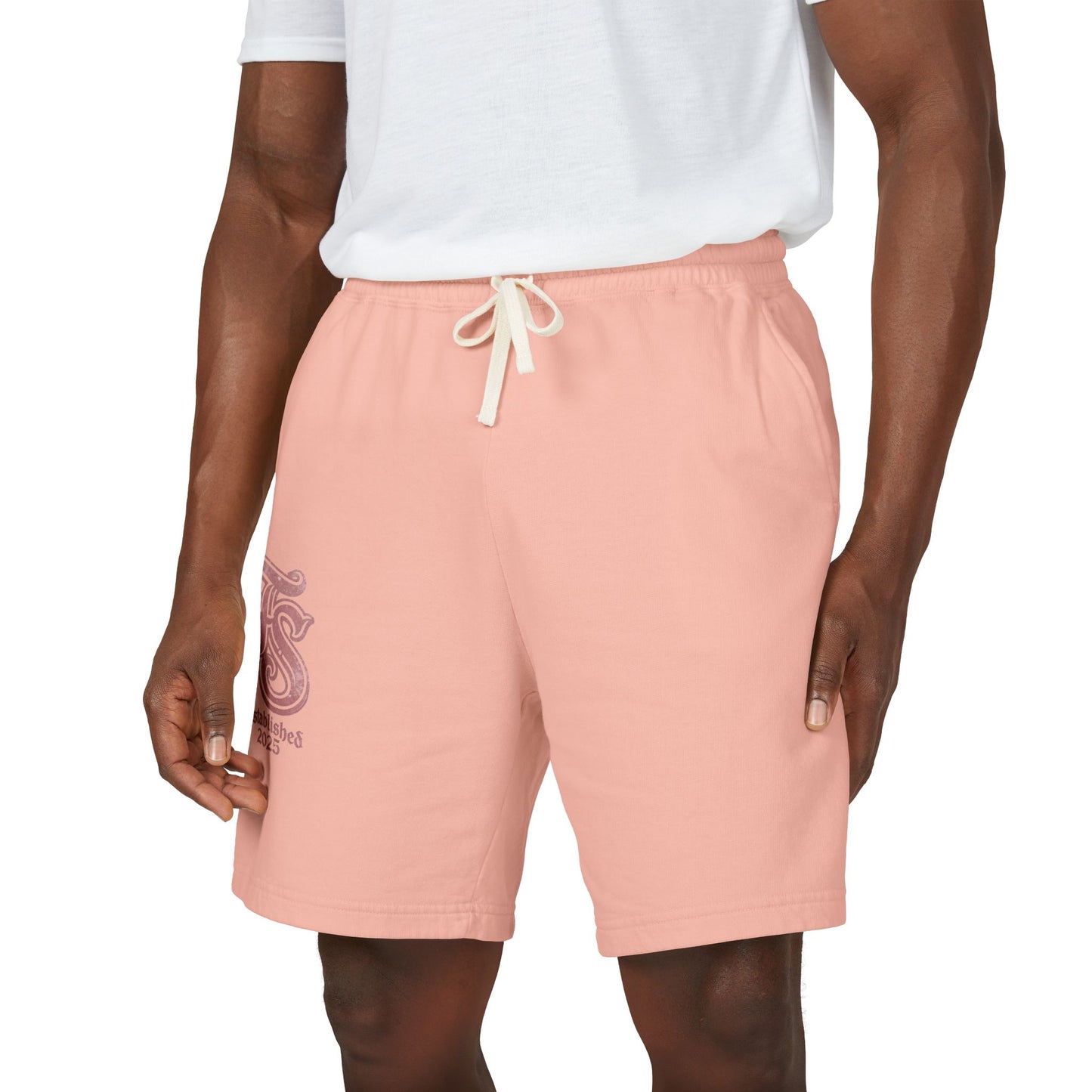 Embroidered Retro Monogram Sweat Shorts — "Established 2023" Lightweight Fleece