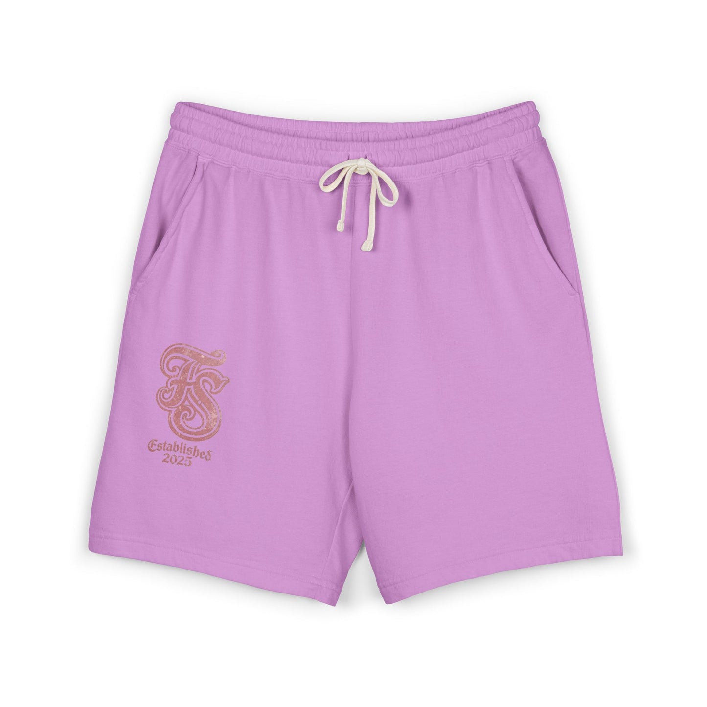 Embroidered Retro Monogram Sweat Shorts — "Established 2023" Lightweight Fleece